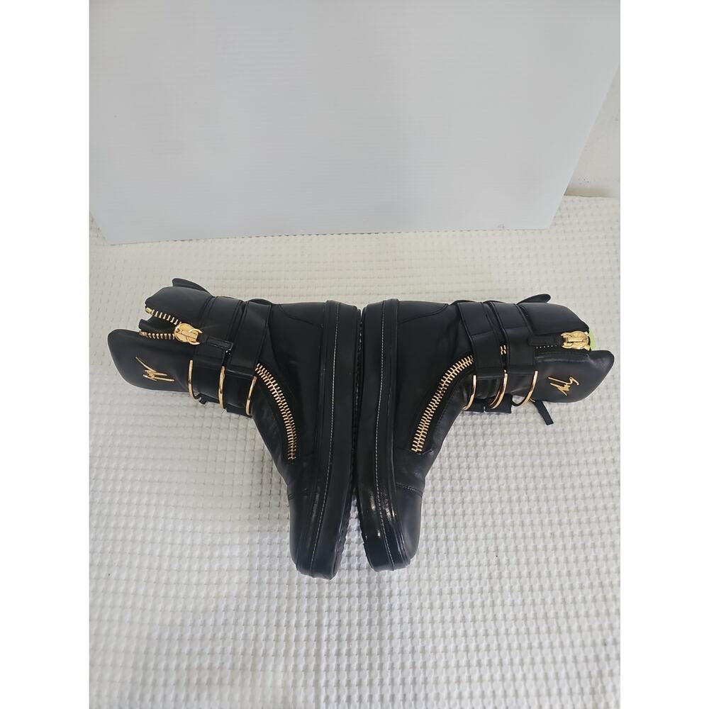 Giuseppe Zanotti Black Leather High Top Boot Sneakers Gold Zipper EU 43 - Picture 11 of 15